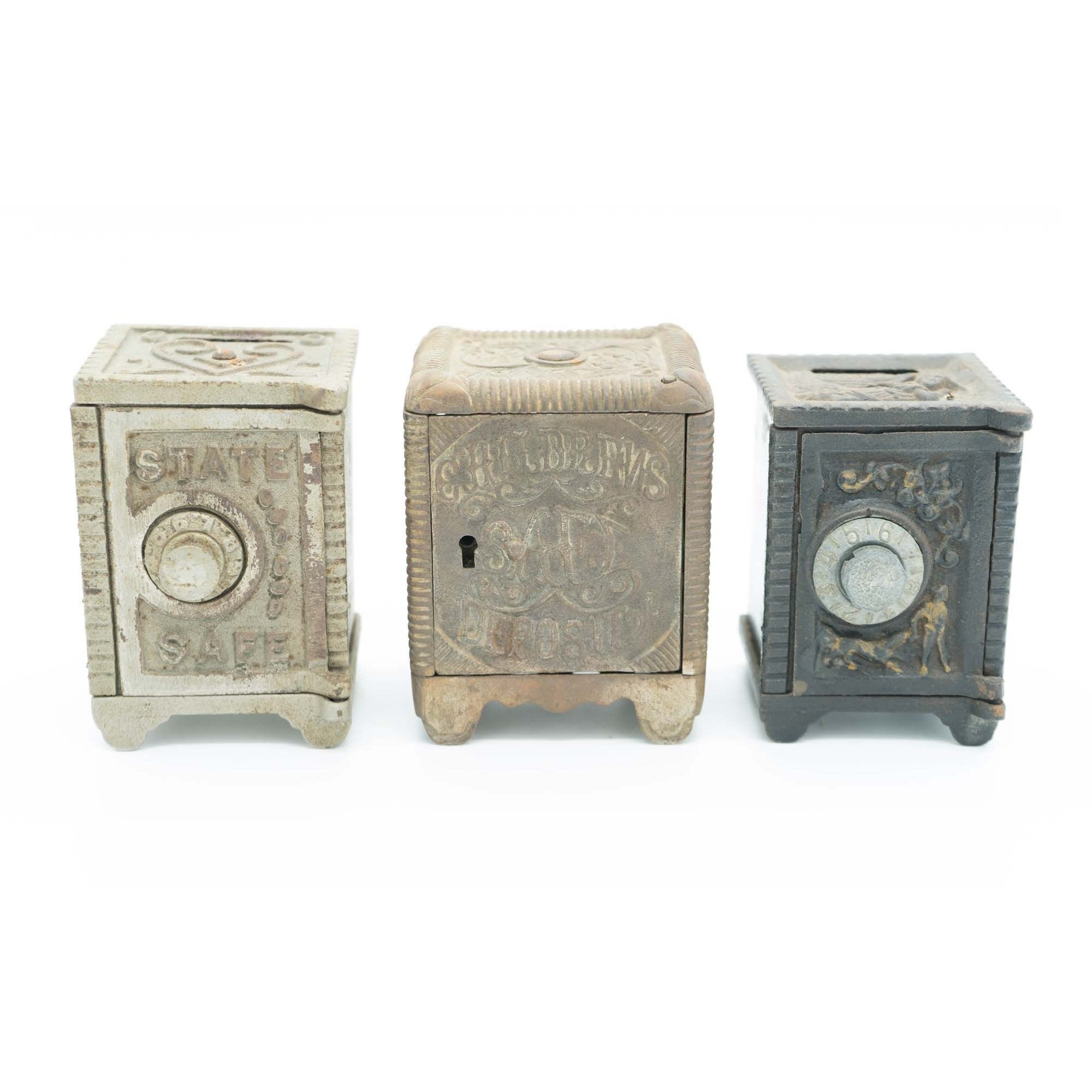 Lot of 3 Cast Iron Banks - Avery, Teach and Co.