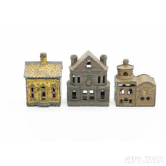 Lot of 3 Antique Cast Iron Building Still Banks - Avery, Teach and Co.
