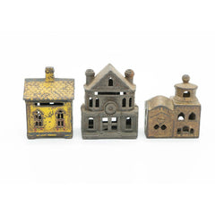 Lot of 3 Antique Cast Iron Building Still Banks - Avery, Teach and Co.
