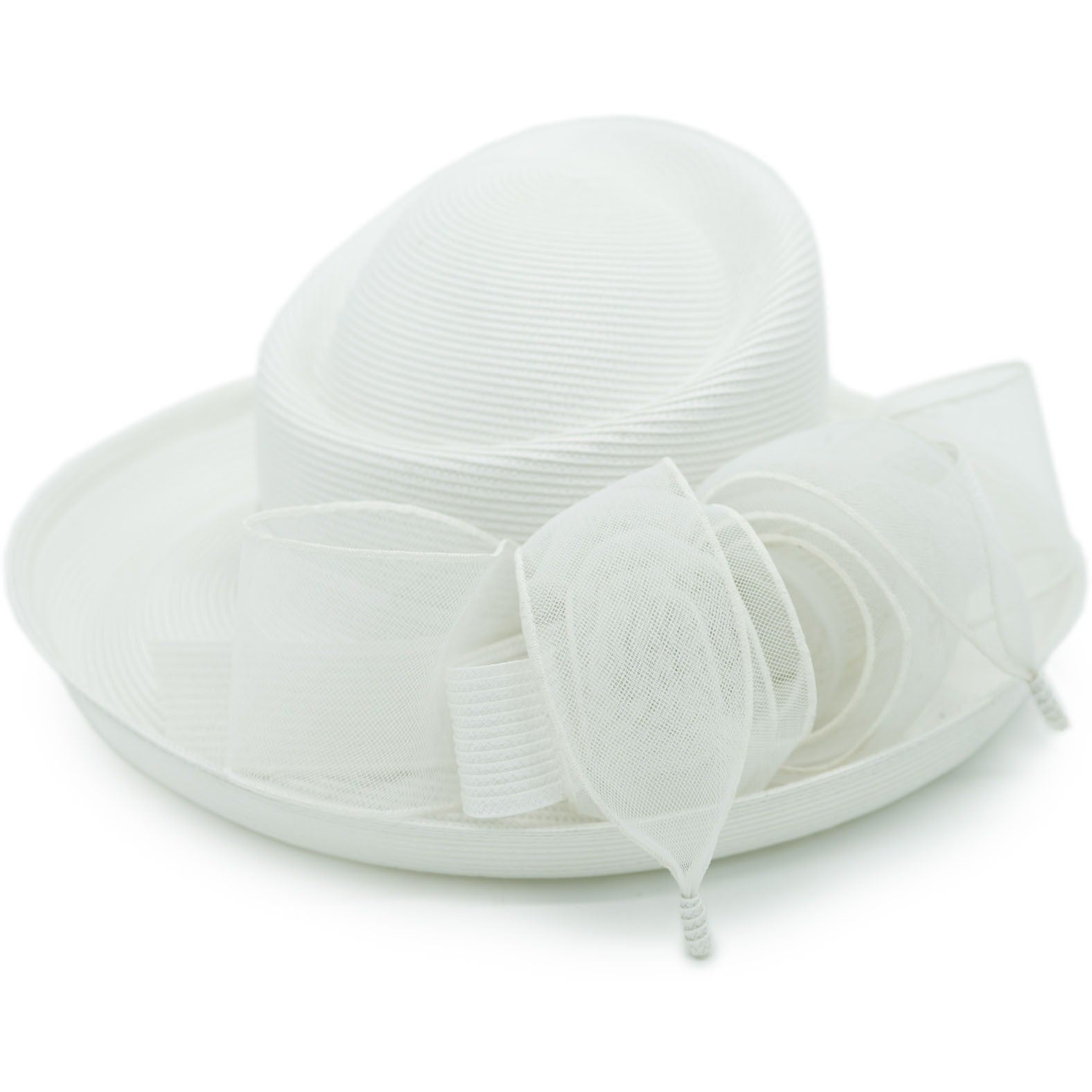 White Elegant Derby Race Hat Slant Crown