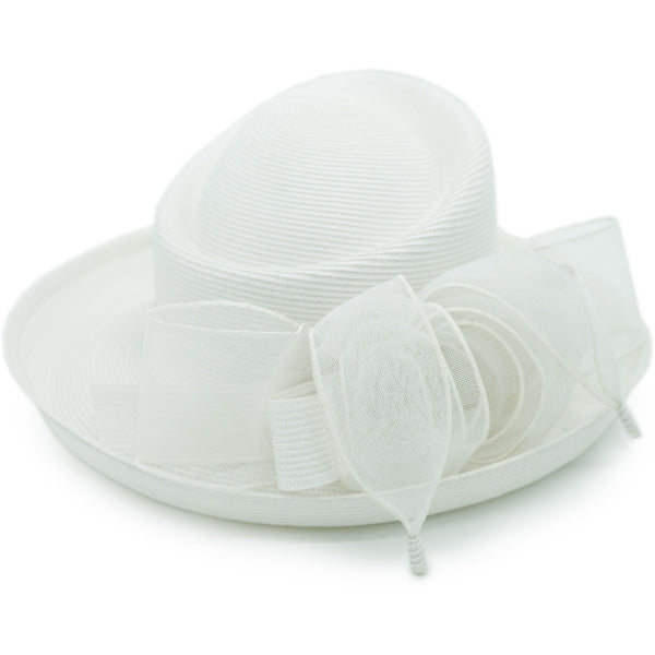 White Elegant Derby Race Hat Slant Crown