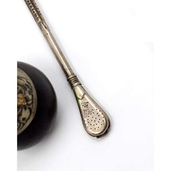 Argentine Mate Gourd With Silver Ornamentation and Sipper