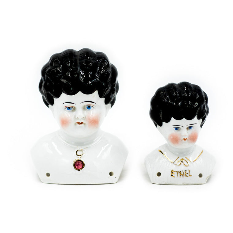 Embellished 19th Century German China Doll Heads (Set of 2)