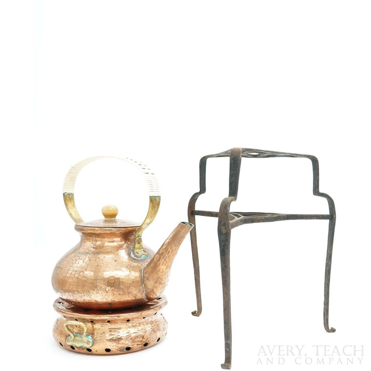 Mid-Century Copper Kettle and Heating Element with Iron Stand