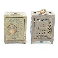 A Pair of Antique Cast Iron Penny Banks
