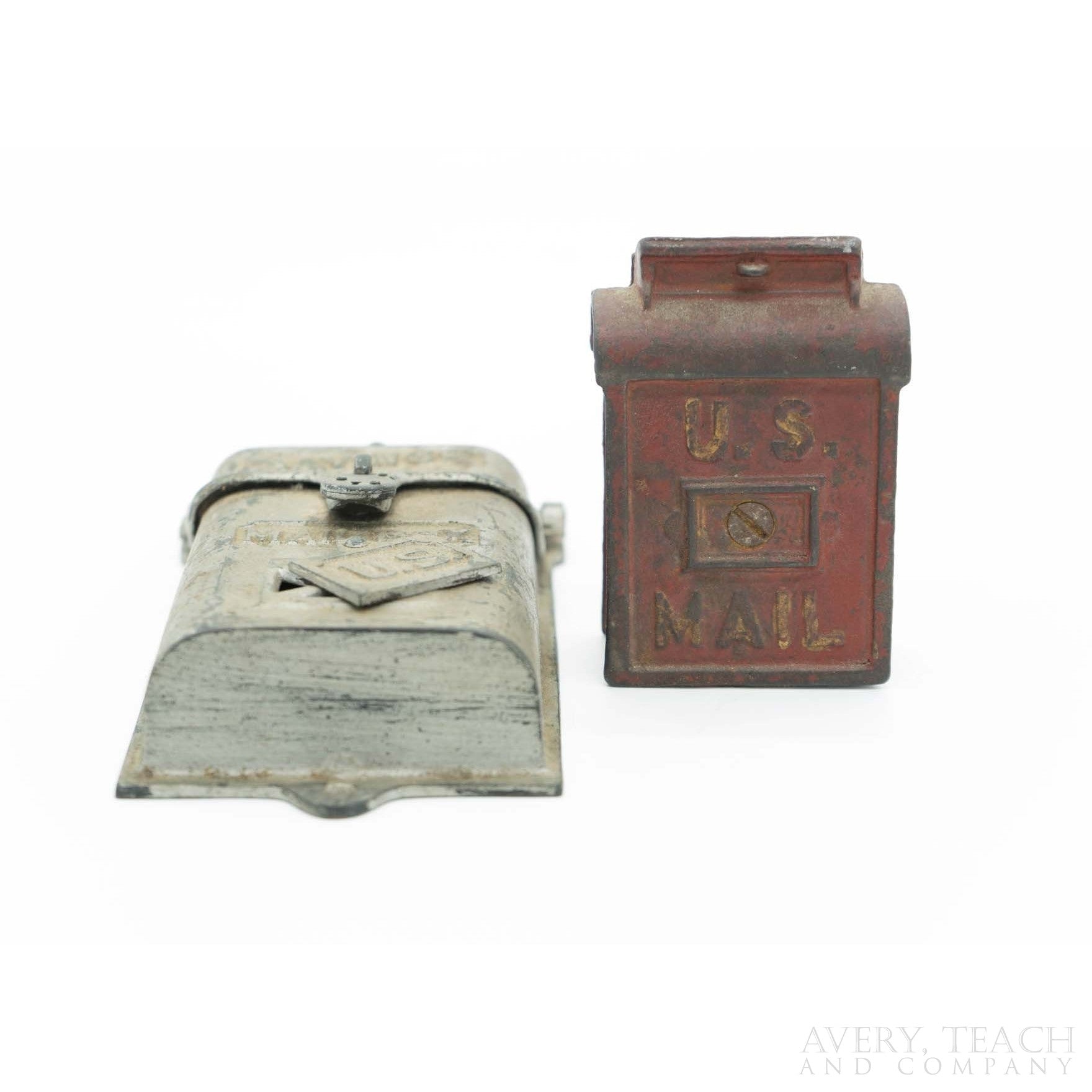 Pair of Antique Cast Iron U.S. Postal Mailbox Banks