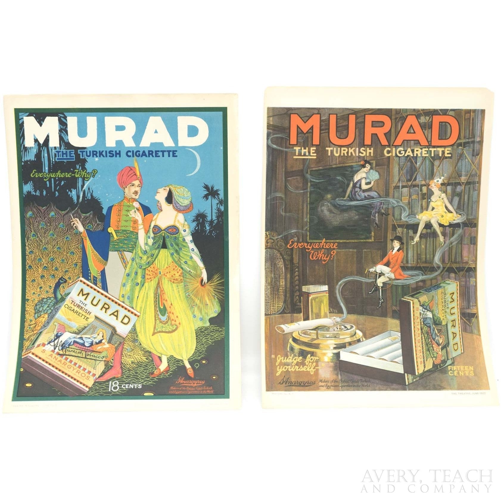 Pair of Antique Lithograph Advertisements Murad