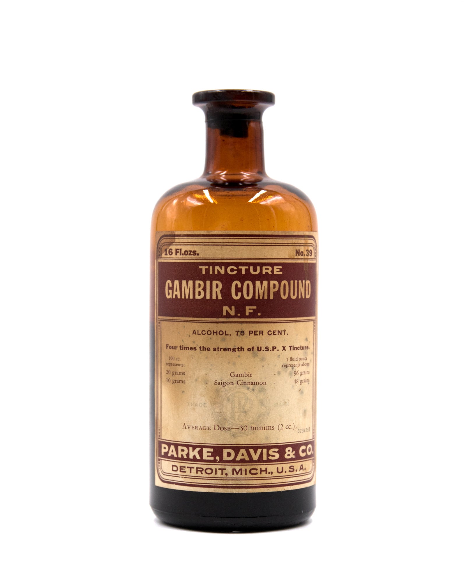 Glass Bottle - Tincture Gambir Compound - Parke Davis & Co.