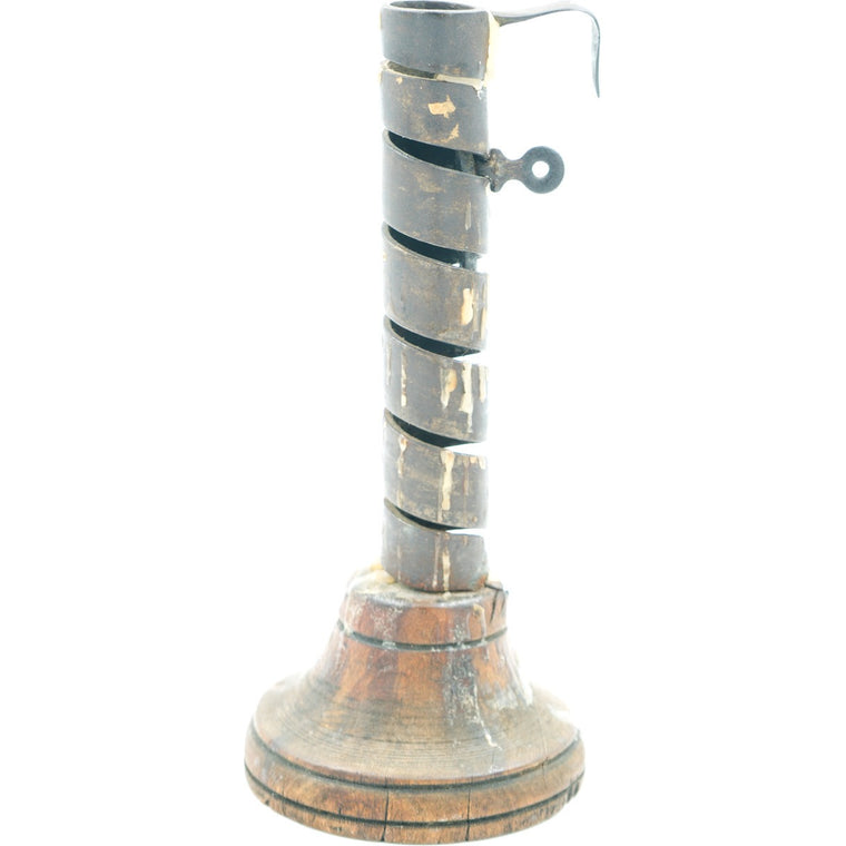 Spiral Hogscraper Candlestick with Wooden Base
