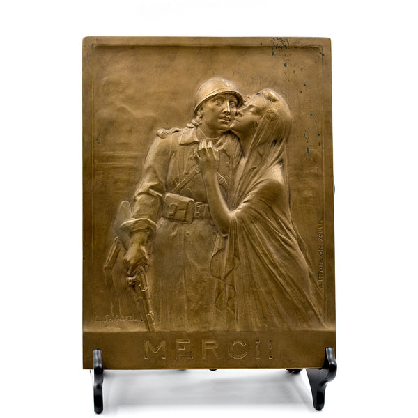 French Bronze WWi Plaque - "Merci,' A. Morlon