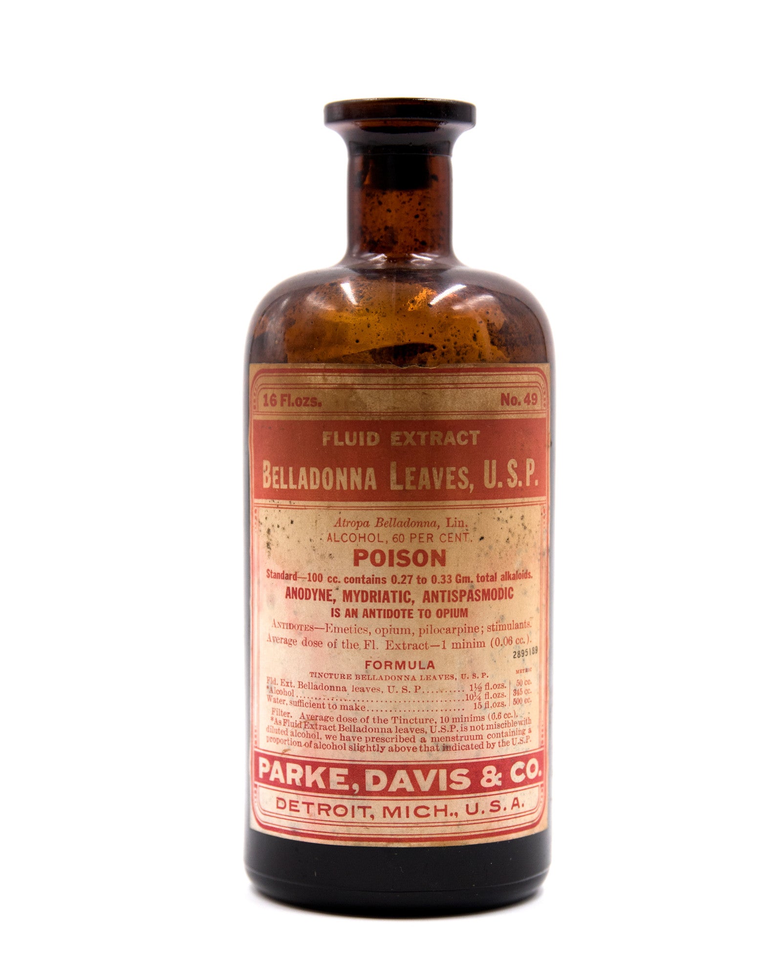 Glass Bottle - Fluid Extract Belladonna Leaves - Parke Davis & Co
