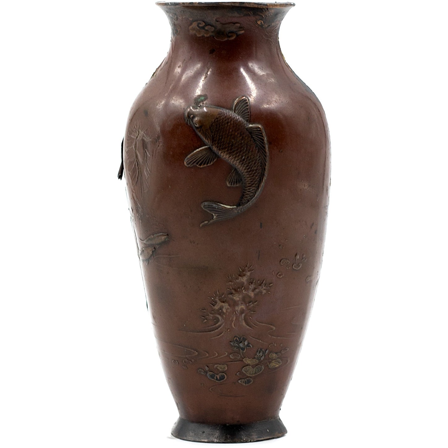 Half Metal Japanese Vase With Koi Design