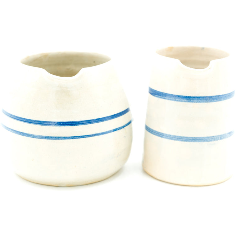 Blue Striped Stoneware Pitchers (Set of 2)